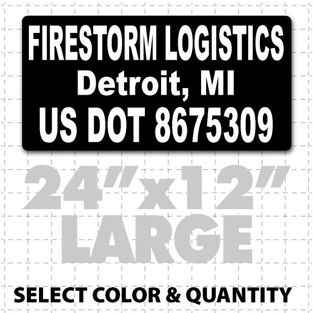 USDOT compliant magnetic truck sign with black and white company lettering to meet DOT number transportation regulations.