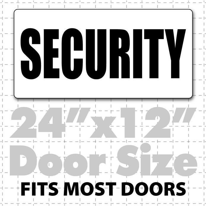 Large magnetic sign reading security in black text on white background for security guard, church or school security vehicles