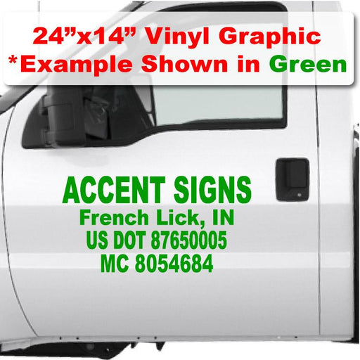 Custom USDOT vinyl sticker for trucks and semis to meet US dot number compliance 4 text lines Company name & US DOT numbers.