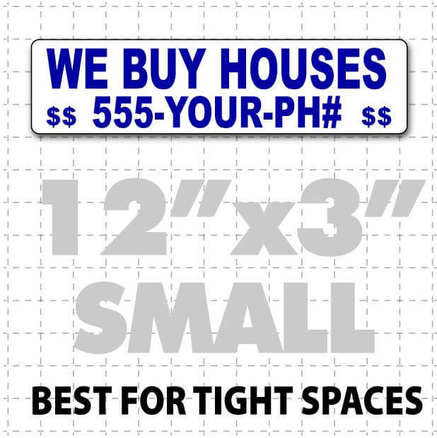 12" X 3" We Buy Houses Magnetic Sign blue text on white