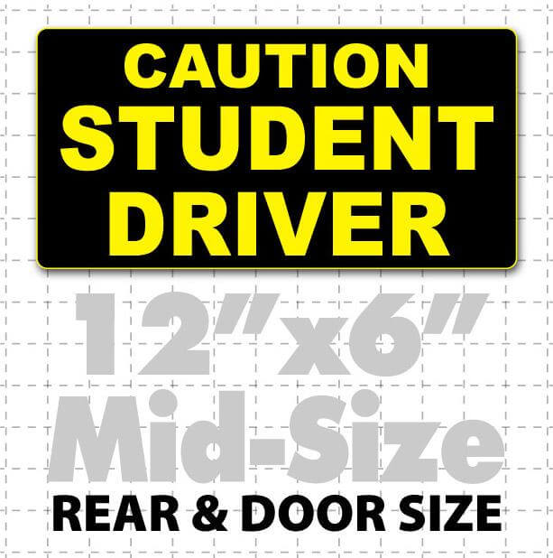 12" X 6" Caution Student Driver Magnetic Car Sign Yellow text on black