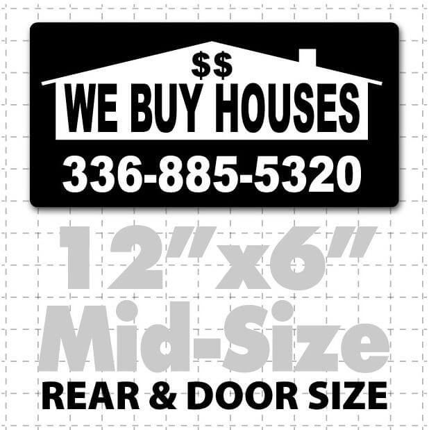 12" X 6" We Buy Houses Magnetic Sign white on black with house picture