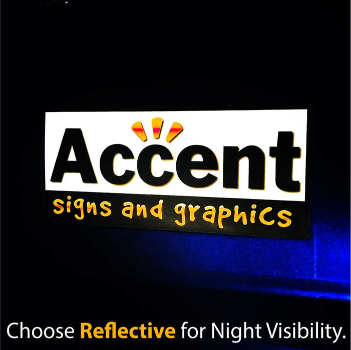reflective magnetic sign shown at night. 