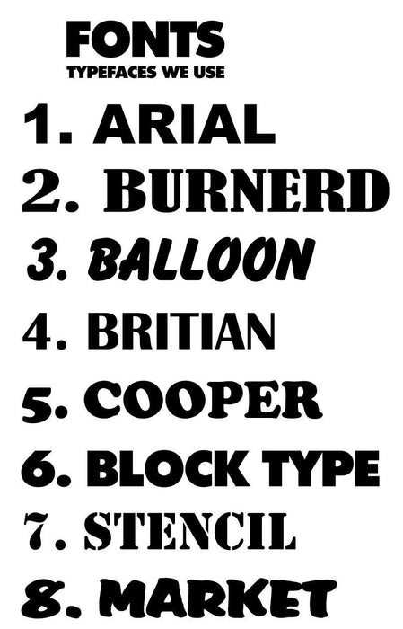 18"x12" USDOT sticker fonts or typestyles available for your US DOT compliance lettering, truck sticker styles for semi truck