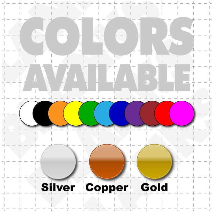 chart of colors available for 12" x 3" Just Married magnetic Car Sign with handwritten font 