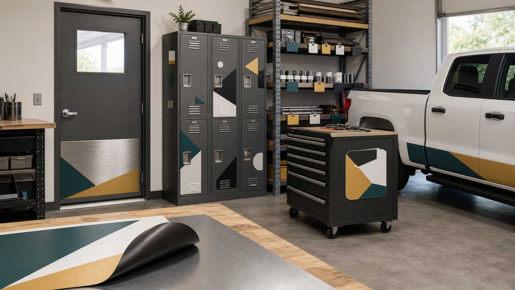 Creative magnetic sign applications for doors, lockers, warehouses, trucks and dry-erase boards