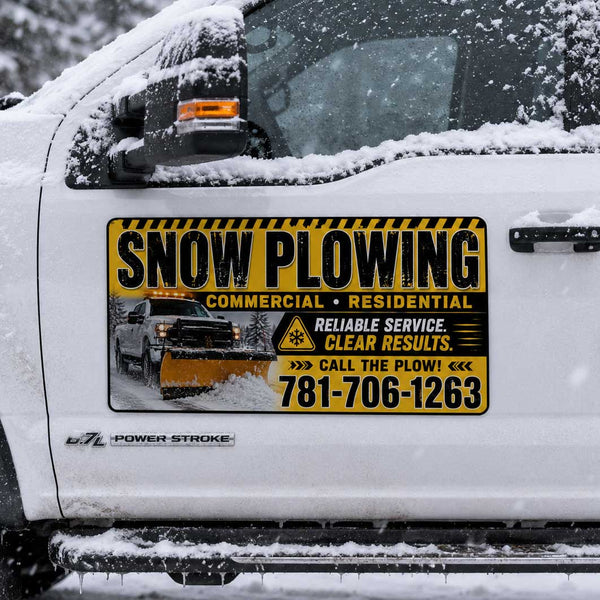 24" x 12" High-Visibility Snow Plowing Magnetic Sign with Caution Design