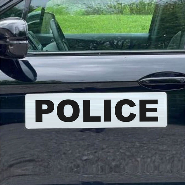 Police Car Placard  24"x 6" Magnetic Sign or Decal + Reflective Options