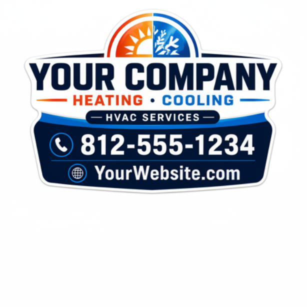 Premium HVAC vehicle magnet layout with custom shape-cut design for heating and cooling contractors