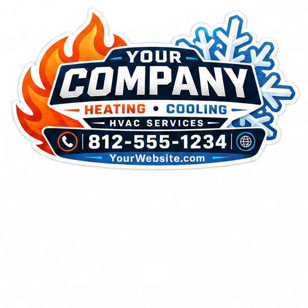 Premium hot and cold HVAC truck door magnet layout with custom company branding
