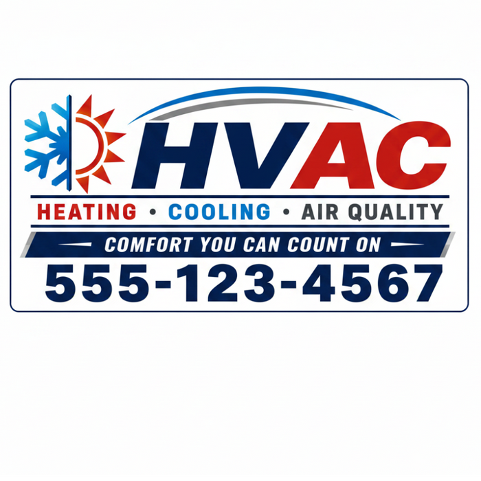 Professional HVAC truck door magnet with bold heating cooling branding and large phone number