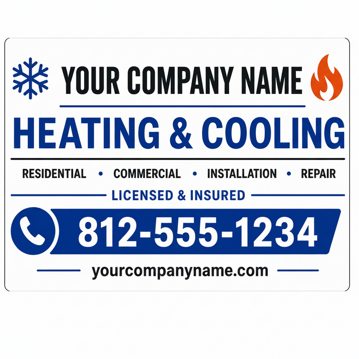Heating and cooling vehicle sign template for HVAC contractors available as a magnet or sticker