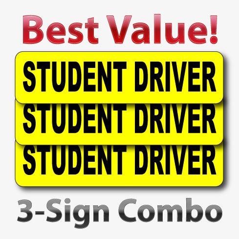 Student Driver Magnets Three Sign Combo (Best Value) Quantity 3, 12x3"