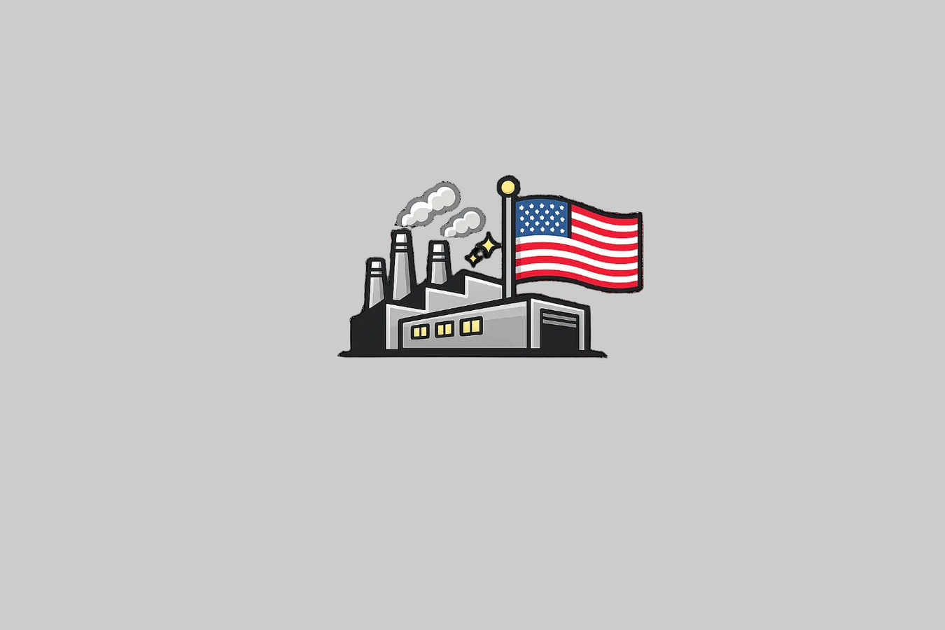 Factory and American flag icon representing student driver magnets made in the USA using domestic materials.