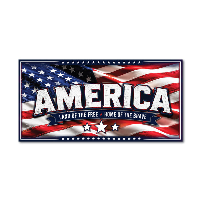 America magnetic sign for parade vehicles featuring American flag artwork and patriotic Land of the Free Home of the Brave banner