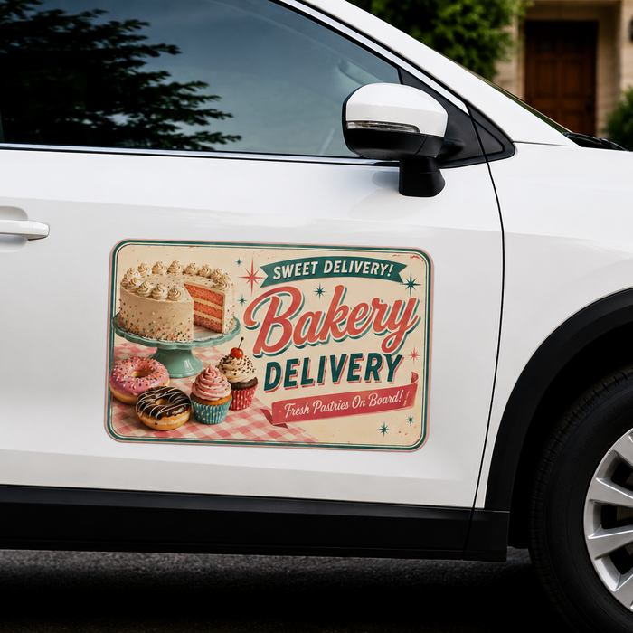 Sweet Delivery Bakery Car Magnets | Retro Bakery Delivery Signs