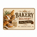 Vintage-style bakery delivery sign with bread and pastries.