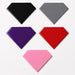 Five hexagonal tiles in black, gray, purple, red, and pink on a white background