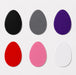 Set of six egg shaped magnets in black, gray, purple, red, pink, and white on a light gray background.