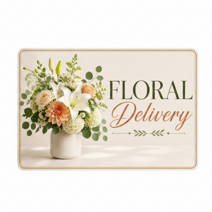 Floral delivery magnetic sign with 'Floral Delivery' text on a light background