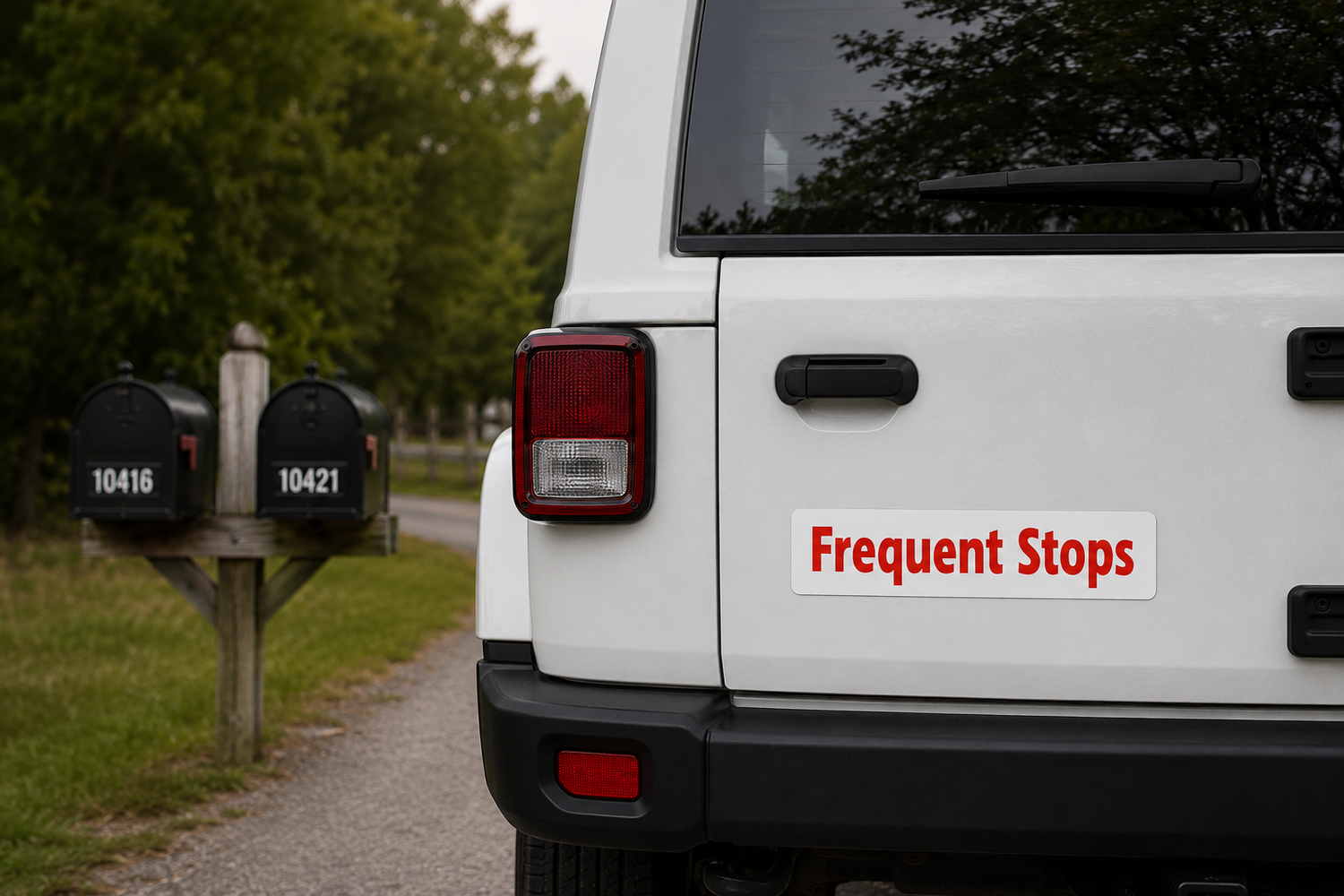 Frequent Stops magnetic sign for mail carriers, newspaper delivery, and route vehicles
