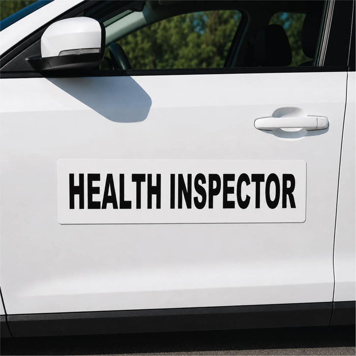Car with 'HEALTH INSPECTOR' decal on a white background
