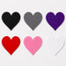 Set of heart-shaped objects in various colors on a white background