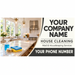 Promotional graphic for house cleaning services showing a bright modern kitchen interior on the left and large text on the right that reads 'YOUR COMPANY NAME', 'HOUSE CLEANING', 'Maid & Housekeeping Services', and 'YOUR PHONE NUMBER'. Small size for compact cars that comes in magnet or decal. 