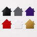 Set of house-shaped magnetic signs in various colors on a white background