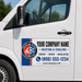 Modern Service Badge HVAC vehicle magnet sign installed on white service van door