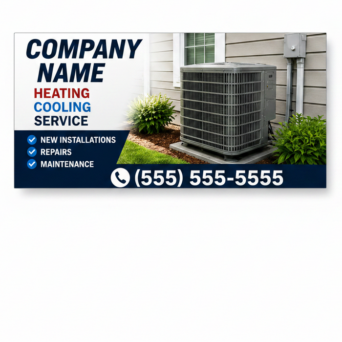 Heating and cooling contractor vehicle sign with air conditioning unit photo company branding and service checklist