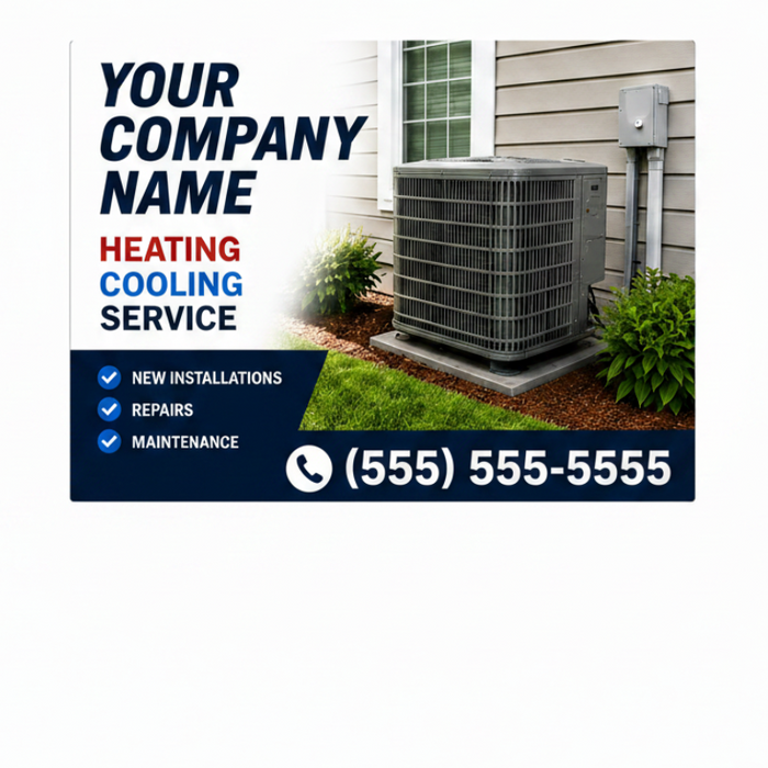 HVAC vehicle magnet sign for heating and cooling contractors featuring air conditioner installation, repair, and maintenance services