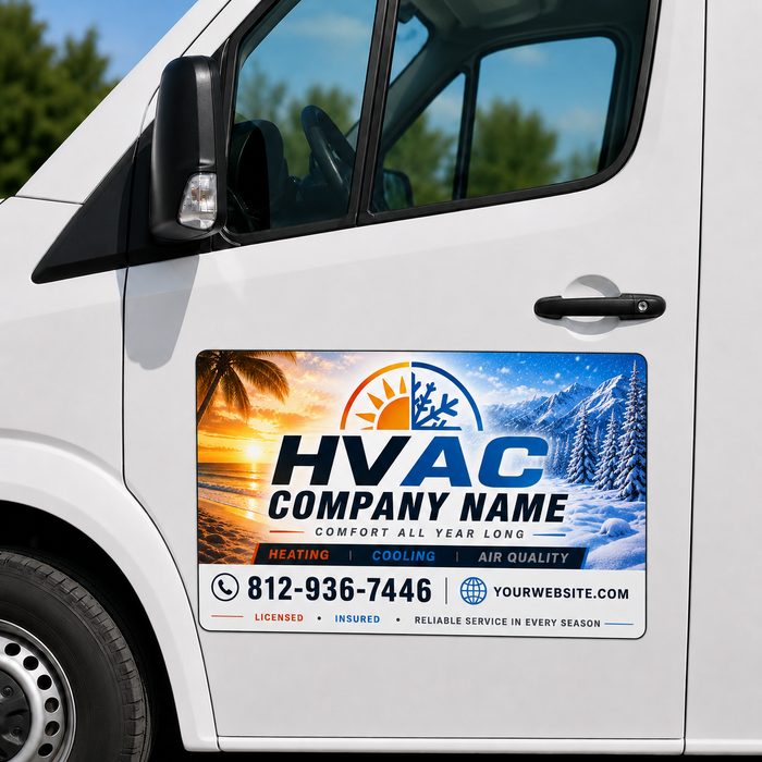 HVAC Vehicle Magnet Sign Summer & Winter| Heating & Cooling Truck Door Magnet or Sticker