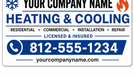 Custom HVAC vehicle sign design featuring heating and cooling graphics, phone number, and company information
