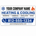 Custom HVAC vehicle sign design featuring heating and cooling graphics, phone number, and company information