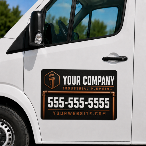 Industrial Copper Plumbing Vehicle Magnet or Sticker on white service van