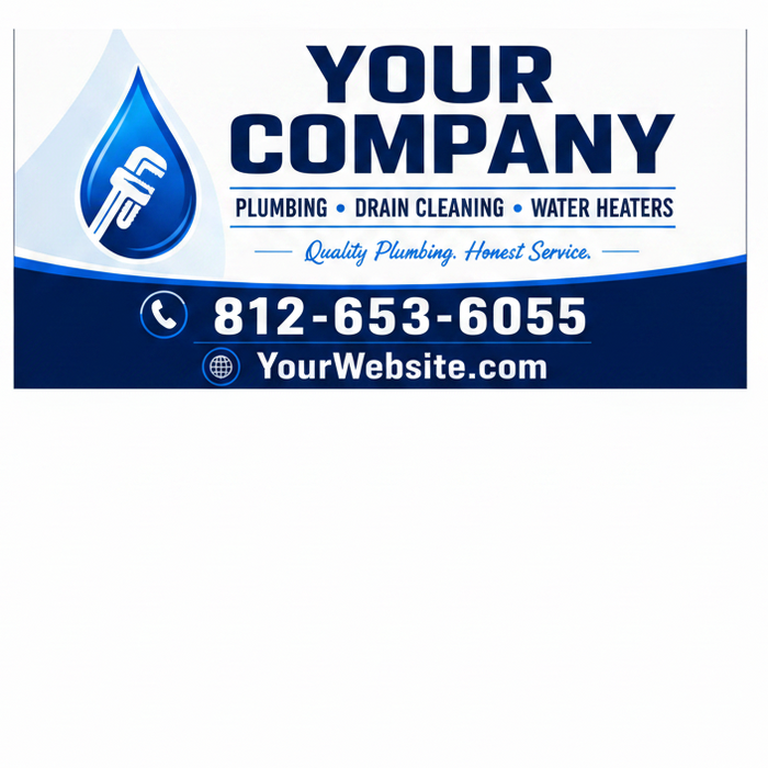 Horizontal plumbing vehicle sticker and magnetic sign layout for plumbers, drain cleaning, and service vans