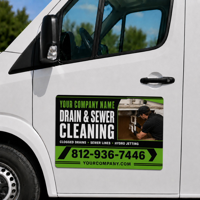 Drain & Sewer Cleaning Plumbing Vehicle Magnet or Sticker | Custom Truck & Van Sign