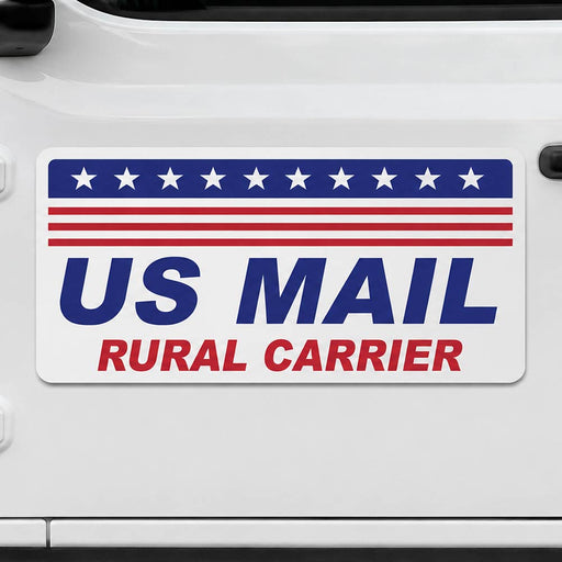 US Mail Rural Carrier magnetic sign on a vehicle