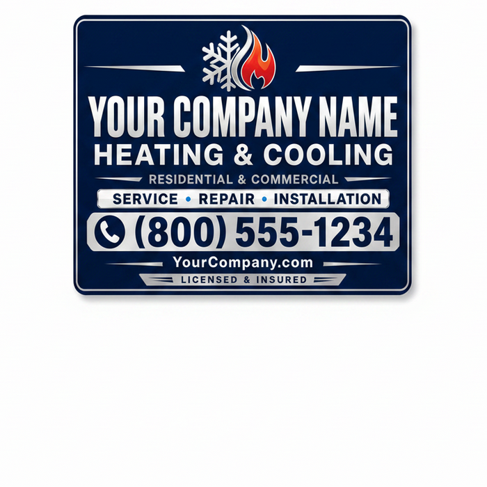 Custom HVAC vehicle sign layout with premium blue and silver design