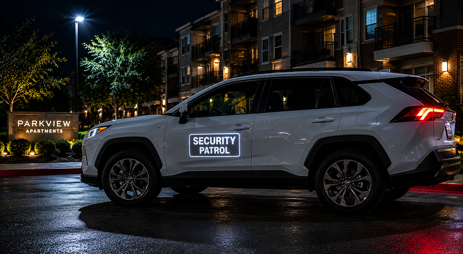 Reflective security vehicle magnet for patrol cars, trucks, SUVs, and private security fleets
