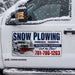 photo of a magnetic sign with a snow plow on it that advertises a snow plowing business on a snow plowing vehicle