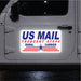 Reflective US Mail magnetic sign on a vehicle door at night