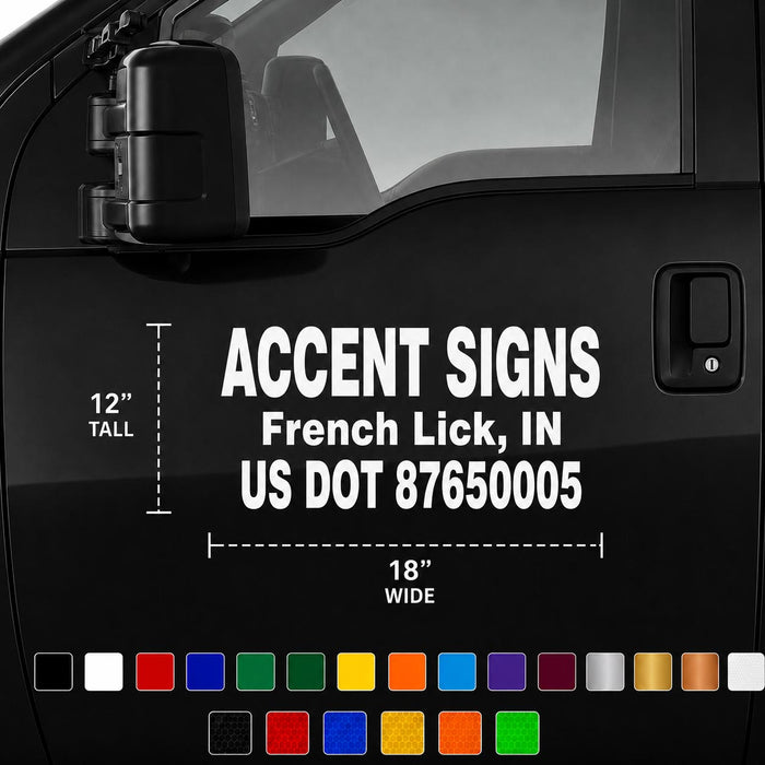 US DOT vinyl graphics: 'Accent Signs' branding and contact information