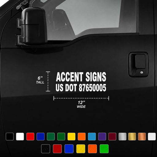 Black vehicle window with text and color swatches at the bottom