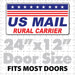 Magnetic sign for USPS delivery vehicles reading US Mail Rural Carrier in red & blue on white. Car magnet has rounded corners