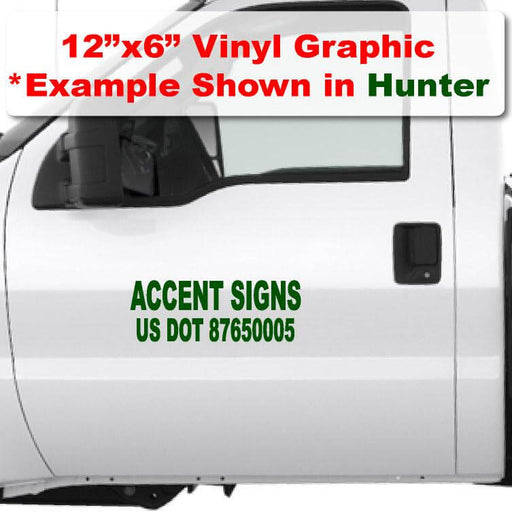 12"x 6" die cut USDOT number Sticker in hunter green vinyl lettering