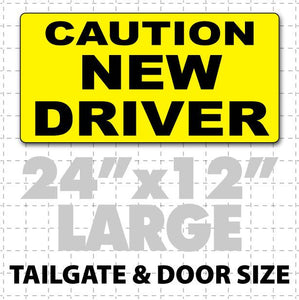 24" X 12" Caution New Driver Magnetic Car Sign black new driver car sign with yellow background for student or teen drivers