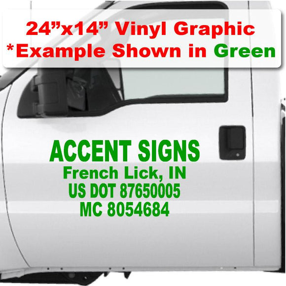 Custom USDOT vinyl sticker for trucks and semis to meet US dot number compliance 4 text lines Company name & US DOT numbers.