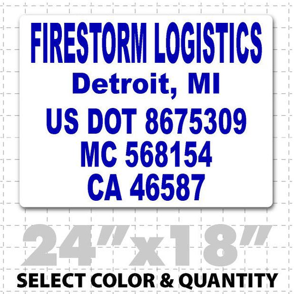 US DOT Truck number lettering magnet with 5 lines of text to meet US DOT requirements. Large numbers,US DOT legal compliance.